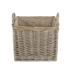 Red Hamper Wicker Antique Wash Square Hessian Lined Log Basket in Brown - thumbnail 2