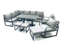 Fimous Aluminum Outdoor Garden Furniture Set Corner Sofa 2 Chair 3 Footstools Adjustable Rising Lifting Dining Table Sets Dark Grey - thumbnail 1