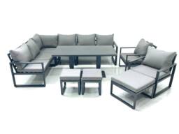 Fimous Aluminum Outdoor Garden Furniture Set Corner Sofa 2 Chair 3 Footstools Adjustable Rising Lifting Dining Table Sets Dark Grey - thumbnail 2