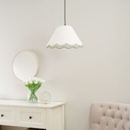 ValueLights Florie Natural Linen Small Tapered Lamp Shade with Scallop Pastel Trim in Green - thumbnail 3