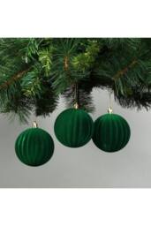 KDMD 8cm Green Velvet Watermelon Baubles Set of 6 - thumbnail 2