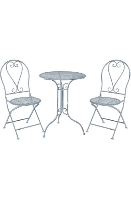 Glamhaus Metal Bistro 3 Piece Set Garden Patio Furniture Antique Blue - image 1