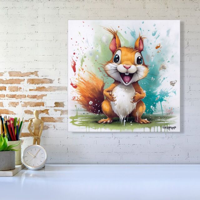 Warren Reed - Designer Happy Splashart Squirrel Canvas - Size: w10 inch x h10 inch - image 1