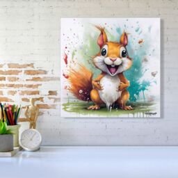Warren Reed - Designer Happy Splashart Squirrel Canvas - Size: w10 inch x h10 inch - thumbnail 1