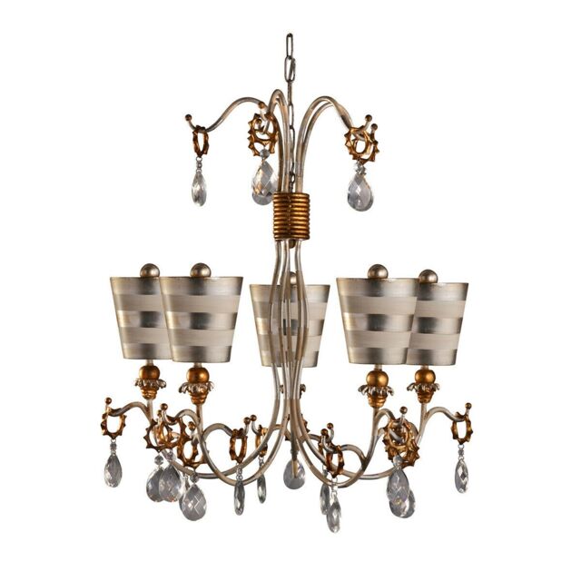 Loops 5 Bulb Chandelier Hanging Pendant LIght Silver & Cream Patina LED E27 40W Bulb in Metallics