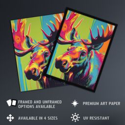 Artery8 Wall Art Print Canadian Moose Painting Vibrant Portrait Modern Artwork Art Framed - Size: A4 - thumbnail 2