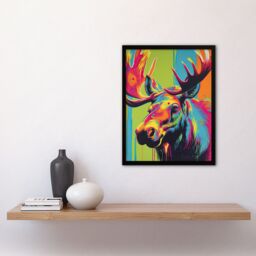 Artery8 Wall Art Print Canadian Moose Painting Vibrant Portrait Modern Artwork Art Framed - Size: A4 - thumbnail 4