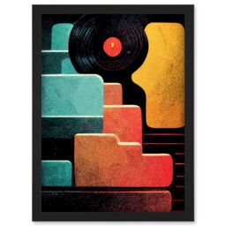 Artery8 Retro DJ Decks Vintage Style Abstract Turntable Print Artwork Framed Wall Art Print A4 in Black - thumbnail 1
