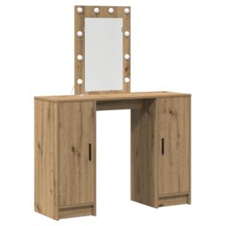 Berkfield Home Dressing Table with LED Lights Artisan Oak 102x33x135 cm in Brown - Size: 102 x 33 x 135 cm - thumbnail 2