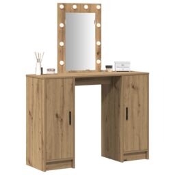 Berkfield Home Dressing Table with LED Lights Artisan Oak 102x33x135 cm in Brown - Size: 102 x 33 x 135 cm - thumbnail 3