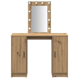 Berkfield Home Dressing Table with LED Lights Artisan Oak 102x33x135 cm in Brown - Size: 102 x 33 x 135 cm - thumbnail 5
