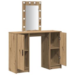Berkfield Home Dressing Table with LED Lights Artisan Oak 102x33x135 cm in Brown - Size: 102 x 33 x 135 cm - thumbnail 4