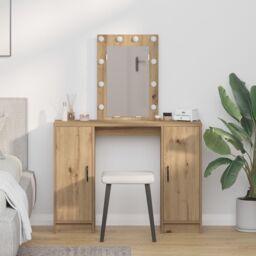 Berkfield Home Dressing Table with LED Lights Artisan Oak 102x33x135 cm in Brown - Size: 102 x 33 x 135 cm