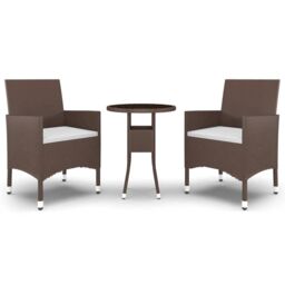 Berkfield Home 3 Piece Garden Bistro Set Poly Rattan & Tempered Glass Brown - thumbnail 2