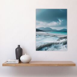"Artery8 Isle Harris Scotland White Sand Luskentyre Beach Wall Art Print in Blue - Size: W24"" x H32""" - thumbnail 4
