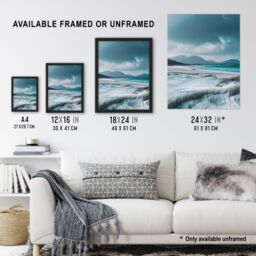 "Artery8 Isle Harris Scotland White Sand Luskentyre Beach Wall Art Print in Blue - Size: W24"" x H32""" - thumbnail 3