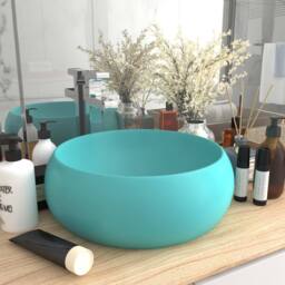 Berkfield Home Luxury Wash Basin Round Matt Light Green 40x15 cm Ceramic