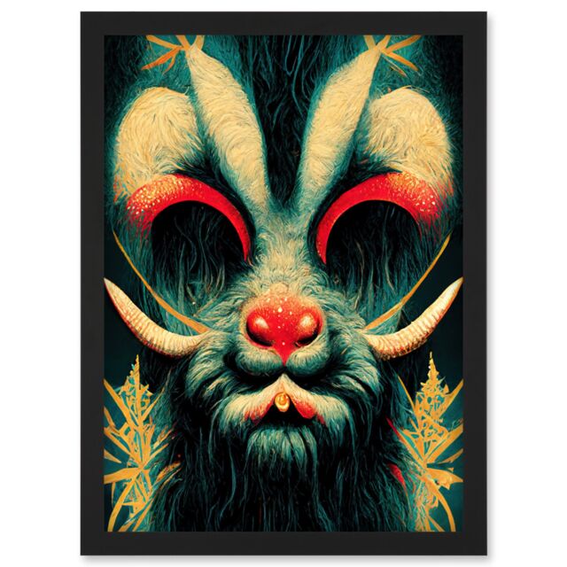 Artery8 Christmas Krampus Beast Alpine Folklore Artwork Framed Wall Art Print A4 in Black - image 1