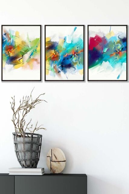 ARTZE Abstract Colourful Pink Blue Yellow Mixed Media Fractal Framed Wall Art - Medium in Black - Size: W45 cm x H62 cm x D20mm - image 1