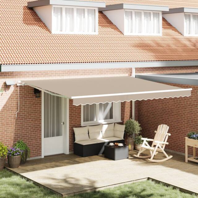 Berkfield Home Manual Retractable Awning with LED Beige 450x300 cm - image 1