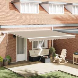 Berkfield Home Manual Retractable Awning with LED Beige 450x300 cm - thumbnail 1