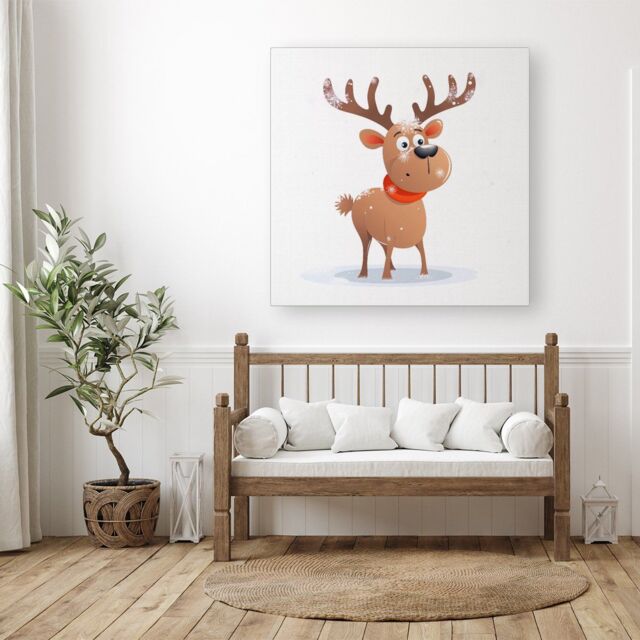 "Warren Reed - Designer Reindeer In A Scarf Canvas - Size: W30"" x H30""" - image 1