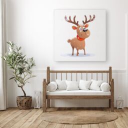 "Warren Reed - Designer Reindeer In A Scarf Canvas - Size: W30"" x H30""" - thumbnail 1
