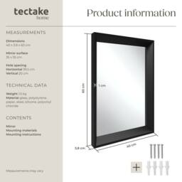 tectake Wall Mirror Elina in Black - Size: 50 cm x 70 cm - thumbnail 6