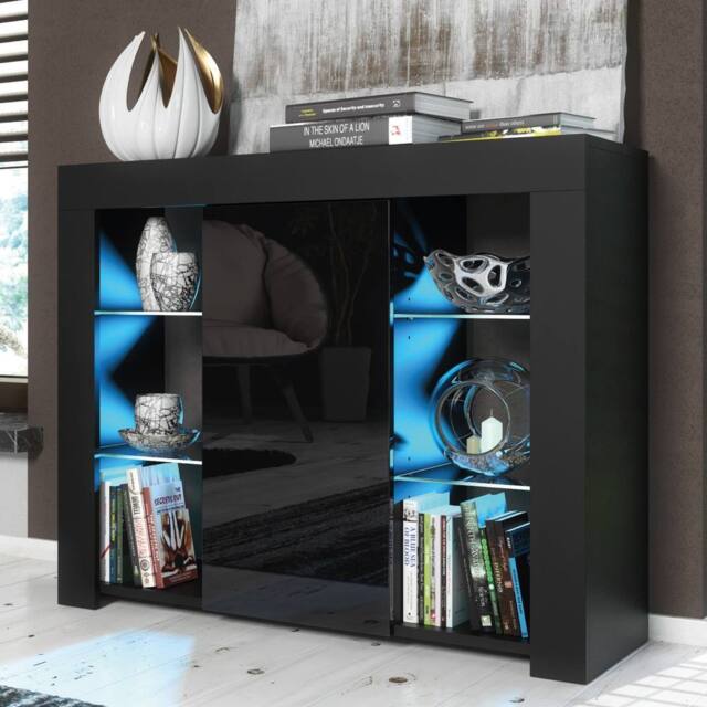 Creative Furniture Harbor Sideboard 97cm - Black with Gloss Doors & LED Lights - image 1