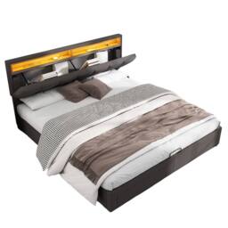Matteo Super King Upholstered Bed with LED Lighting - Grey Linen - thumbnail 7