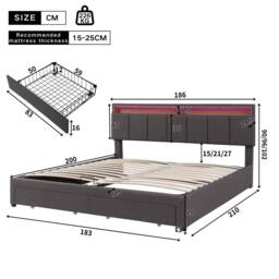 Matteo Super King Upholstered Bed with LED Lighting - Grey Linen - thumbnail 8