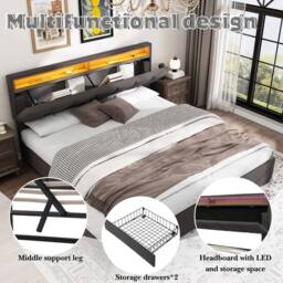 Matteo Super King Upholstered Bed with LED Lighting - Grey Linen - thumbnail 6