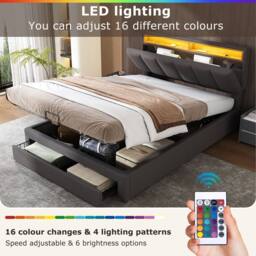 Matteo Super King Upholstered Bed with LED Lighting - Grey Linen - thumbnail 5