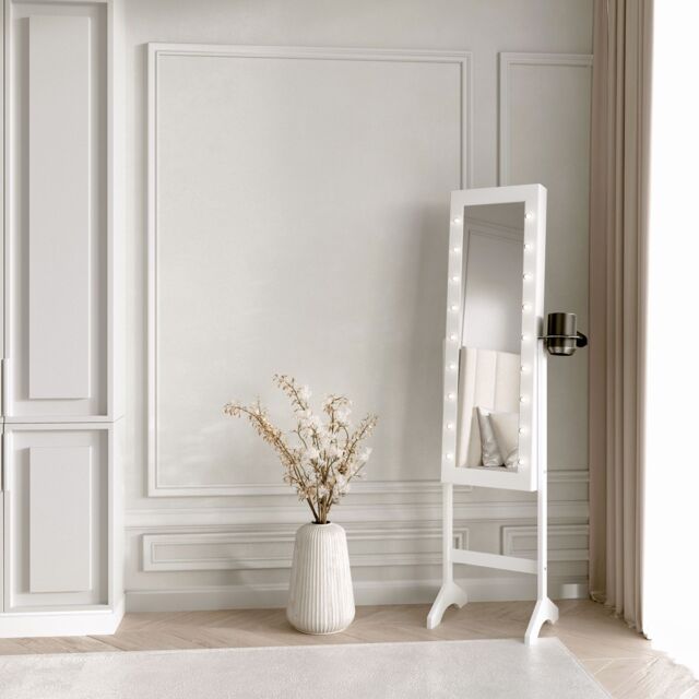 CARME HOME Zoey White Full Length LED Mirror Jewellery Cabinet - image 1