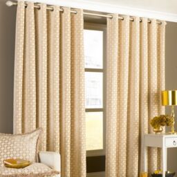 Paoletti Belmont Geometric Jacquard Eyelet Curtains in Beige - Size: 168 cm width x 183 cm drop - thumbnail 1