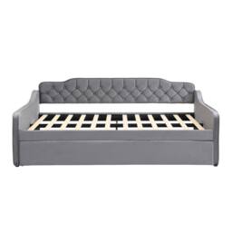 Merax 4ft6 Double Grey Velvet Upholstered Daybed with Pull-Out Trundle Bed - thumbnail 9