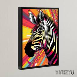 "Artery8 Zebra Colourful Rainbow Stripes Portrait Framed Canvas Wall Art Print in Orange - Size: W24"" x H32""" - thumbnail 2