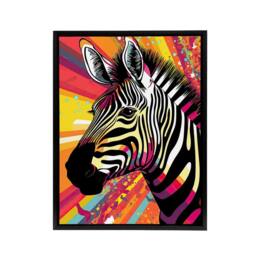 "Artery8 Zebra Colourful Rainbow Stripes Portrait Framed Canvas Wall Art Print in Orange - Size: W24"" x H32""" - thumbnail 1