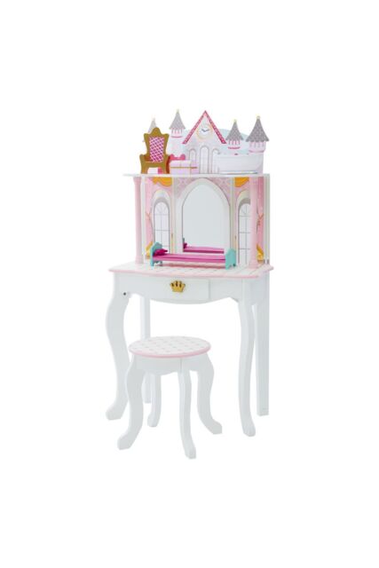 Teamson Kids Dreamland Castle Wooden Kids Vanity Table Play Set, Pink/White in Pink - image 1