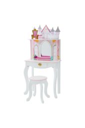 Teamson Kids Dreamland Castle Wooden Kids Vanity Table Play Set, Pink/White in Pink - thumbnail 1