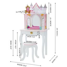 Teamson Kids Dreamland Castle Wooden Kids Vanity Table Play Set, Pink/White in Pink - thumbnail 4