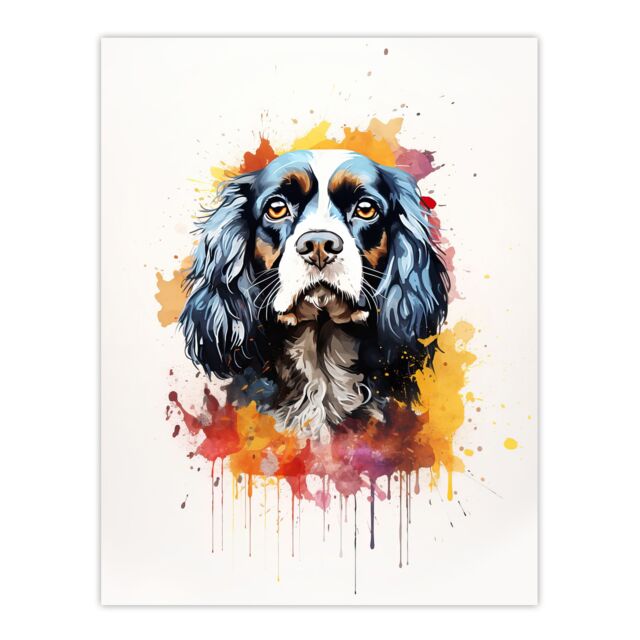 "Artery8 Wall Art Print King Charles Spaniel Lovers Gift Watercolour Pet Portrait Painting Artwork Poster - Size: W18"" x H24""" - image 1