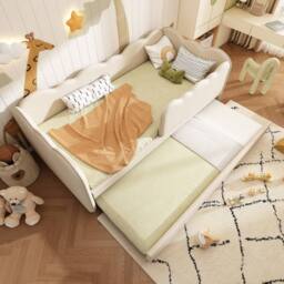 BTM Beige Linen 3FT Daybed with Trundle & Slatted Frame - thumbnail 4