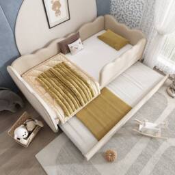 BTM Beige Linen 3FT Daybed with Trundle & Slatted Frame - thumbnail 6