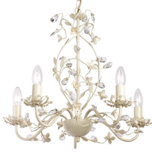 Loops Hanging Flush Ceiling Pendant 5 Light CREAM GOLD Chandelier Lamp Bulb Holder - image 1