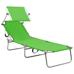 Berkfield Home Cosy Folding Sun Lounger with Canopy Green Aluminium - thumbnail 3