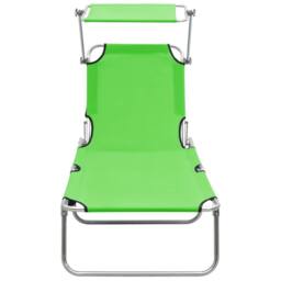 Berkfield Home Cosy Folding Sun Lounger with Canopy Green Aluminium - thumbnail 1
