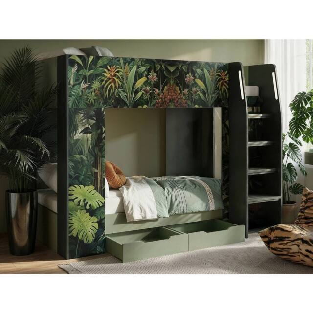 Flair Lorith Jungle Bunk Bed with Drawers in Dark Green - Size: Single - image 1