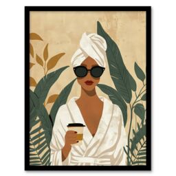 Artery8 Wall Art Print Plant & Coffee Lover Self Care Spa Day Art Framed Poster in Black - Size: A4 - thumbnail 1