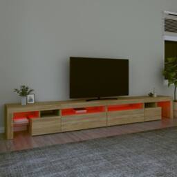 Berkfield Home TV Cabinet with LED Lights Sonoma Oak 290x36.5x40 cm in Brown - thumbnail 5
